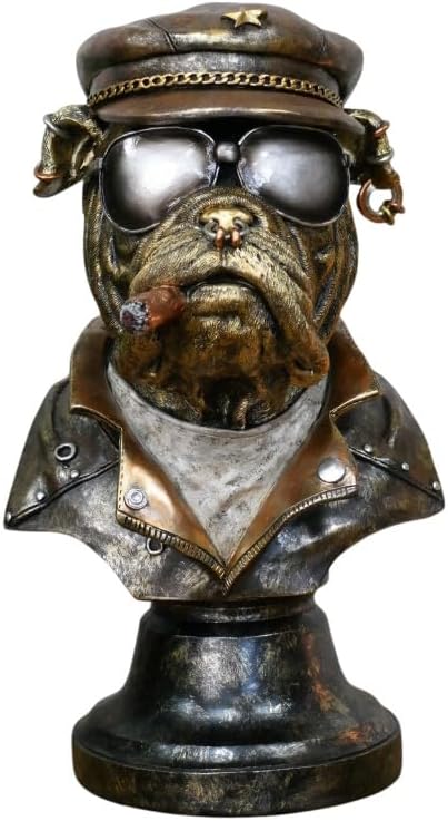 Smoking Bulldog Bust Ornament Gentleman Pipe Statue Quirky Animal Sci-fi Decor