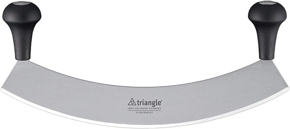 triangle Mincing Knife XL - 14 Tempered Stainless Steel Curved Blade - Mezzaluna Knife & Pizza Cutter - Anti-Slip, Ergonomic Handles - Made in Germany