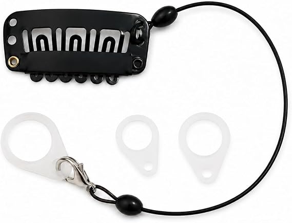 Hearing Aid Hair Clip Retention Lanyard with 3 Silicone Loops, Black