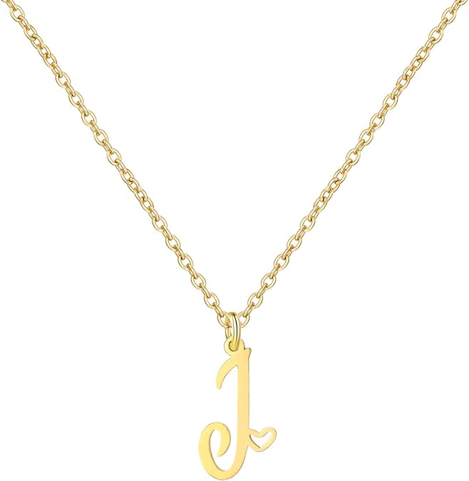 Gold Heart Initial Necklaces for Women, Minimalist Initial Heart Necklaces for Her, Dainty Alphabet Letter Pendant Necklaces Gift Jewelry