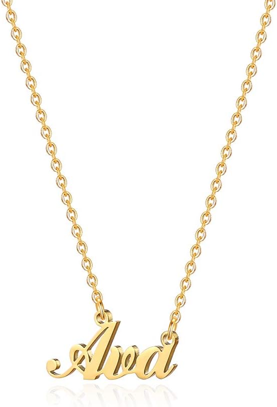 Hidepoo Ava Necklace - 18K Gold Plated Name Ava Necklace for Women Jewelry