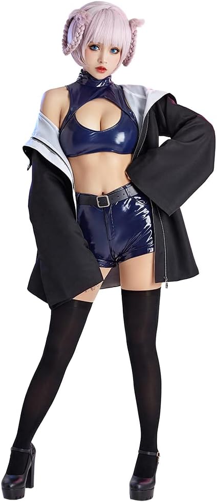 miccostumes Womens Costume Vampire Cosplay Fullset Cutout Crop Top and Shorts with Hooded Jacket and Socks