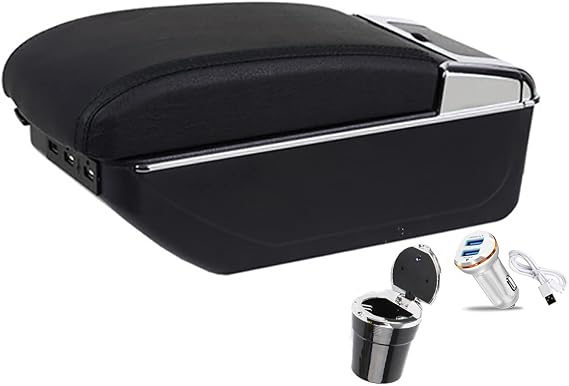 Car Armrest Center Console Storage Box for Daihatsu Terios 2 New Leather Organizer Box Double-Layer Seat Central Arm Rest Box with 7 USB Mobile Phone Cup Holder,free Ashtray,Black