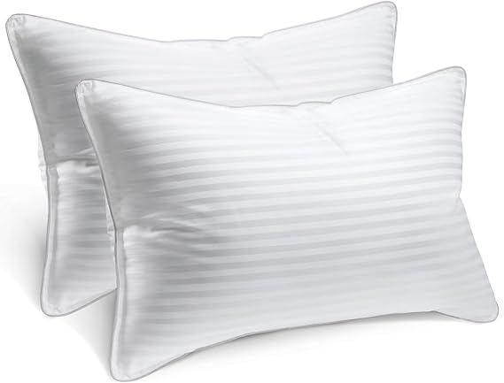 viewstar Pillows King Size Set of 2, Firm Down Alternative, Striped White | Bedding, Supportive, Hotel Quality, Fluffy, Oeko-Tex Certified, Plump Filling, Machine Washable, for Side Back Sleepers
