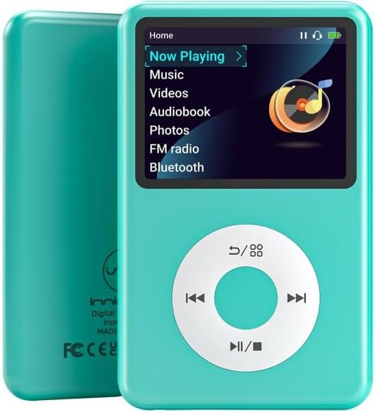 Innioasis Y1 MP3 Player – Bluetooth, Video Player, Audiobooks, FM Radio and Wheel Touch Control (Teal, 128GB)
