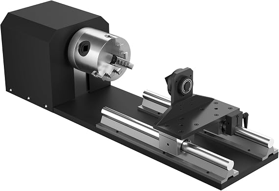 OMTech Rotary Axis Attachment with 3-Jaw Chuck for CO2 Laser Engravers | Fits 50W+ CO2 lasers | 2-phase stepper motor | Iron & aluminum alloy | 4-wire installation