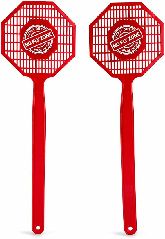 Made in USA Fly Swatter - 2 Pack Heavy Duty Plastic Flyswatters for Indoor & Outdoor Use