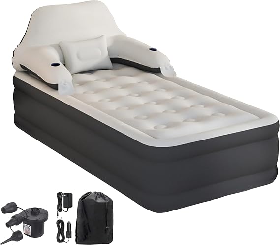 Twin Size Air Mattress Inflatable Bed with Pump and Headboard, Blow Up Mattress
