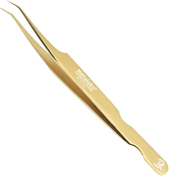 Professional Golden Tweezers for Eyelash Extension Hand Crafted Japanese Stainless Steel Precision Tweezers (45 Angular Tip.)
