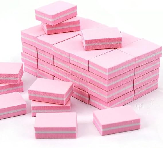 Nail Buffer Block 50Pcs Mini Nails Sponge File Buffer Block Double Color Buffing Sanding File Pedicure Manicure Tool (Pink 50Pcs)