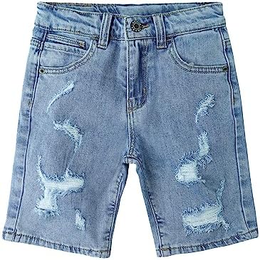 KIDSCOOL SPACE Baby Little Big Boys Denim Shorts,Elastic Waistband Inside Ripped Holes Stretch Jeans Summer Wear
