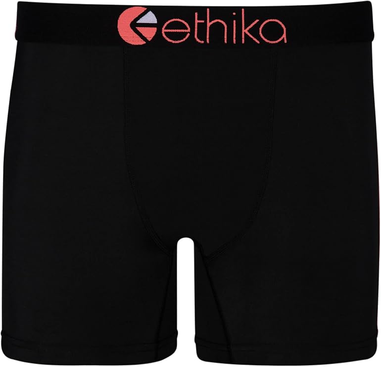 Ethika Men's Mid Boxer Brief, Extended Length, 4-Way Stretch with Signature | Waistband. Designed with a shorter mid-length fit. Engineered to prevent pull-down and gathering for consistent comfort.