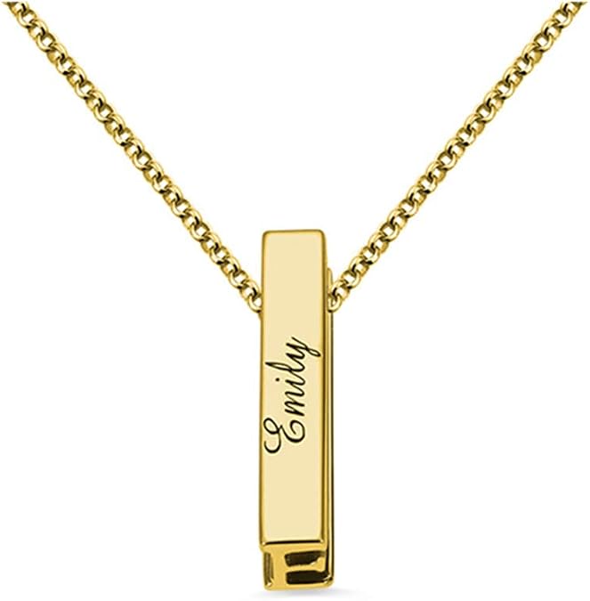 Getname Necklace Personalized Engraved Initial Shape Vertical 3D Bar Necklace Sterling Silver 925/Brass Initial Letter Necklace for Women Men