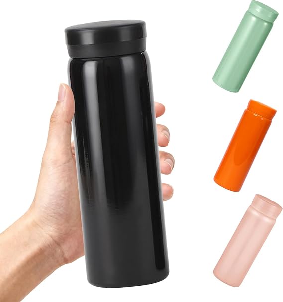 300ml Small Flask, Reusable Vacuum Insulated Stainless Steel Insulated Tumbler Water Bottle with Leakproof Lid for Hot & Cold Drinks, Portable Coffee Mug for Travel (Black)