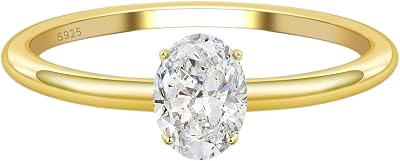 JSJOY 925 Sterling Silver Gold Promise Rings for Her Cubic Zirconia Engagement Rings for Women Trendy Oval Cut Solitaire Wedding Bands Size 3.5-10 Anniversary Jewelry Gifts for Women