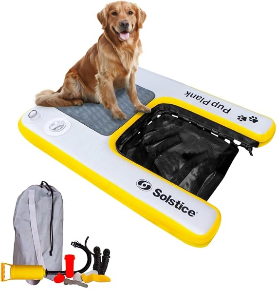 Solstice Original Inflatable Pup Plank Dog Float Floating Ramp Ladder for Pools Boats Docks | Dog On Water Ladder Steps | for Swimming Pets Up to 200 Pounds | Claw Friendly Safe & Easy for Large Dogs