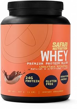 Safari Nu 100% Whey Premium Protein Powder, Chocolate - 2 LB Tub, 25G of Protein - Concentrate & Isolate Whey Protein Blend - 12g BCAAs Per 2 Scoops (2 Pounds, Chocolate)