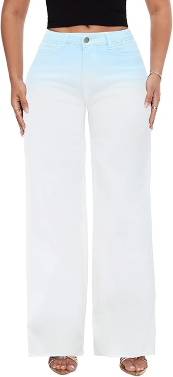ONESO Wide Leg Jeans for Women Mid Low Rise Baggy Stretchy Denim Pants