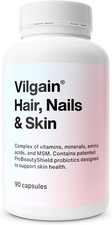 Vilgain Hair, Nails & Skin Complex ⁠-⁠ Probiotics, Vitamins and Minerals to Support The Health of Skin, Hair and Nails, in Vegetable Capsules
