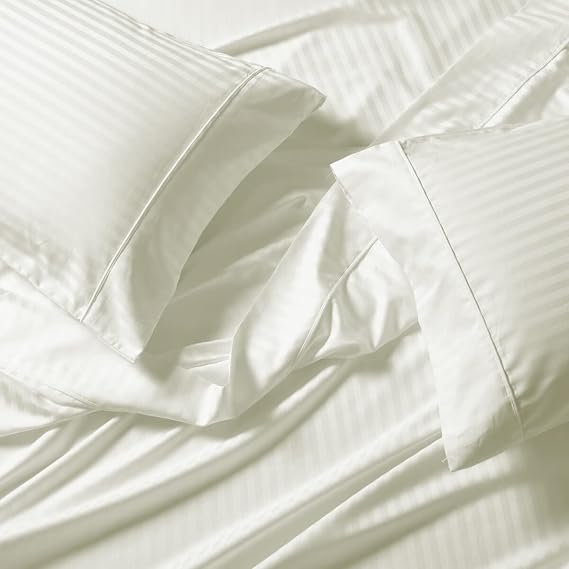 Royal Tradition Damask Stripes 650-Thread-Count Cotton-Blend 5PC Split-King Sheets Set for Adjustable Beds, Ivory