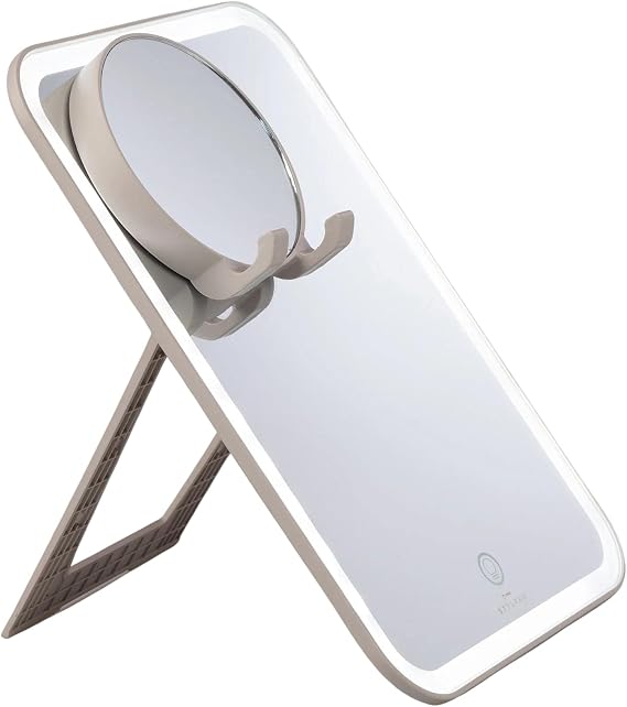 StylPro Glow and Behold Mirror with LED Lights | Magnetic 10x Magnifying Mirror | Touch Screen Button | Phone Holder | USB Charging | Adjustable Stand | Soft Luxury Travel Case | USB Charging Cable