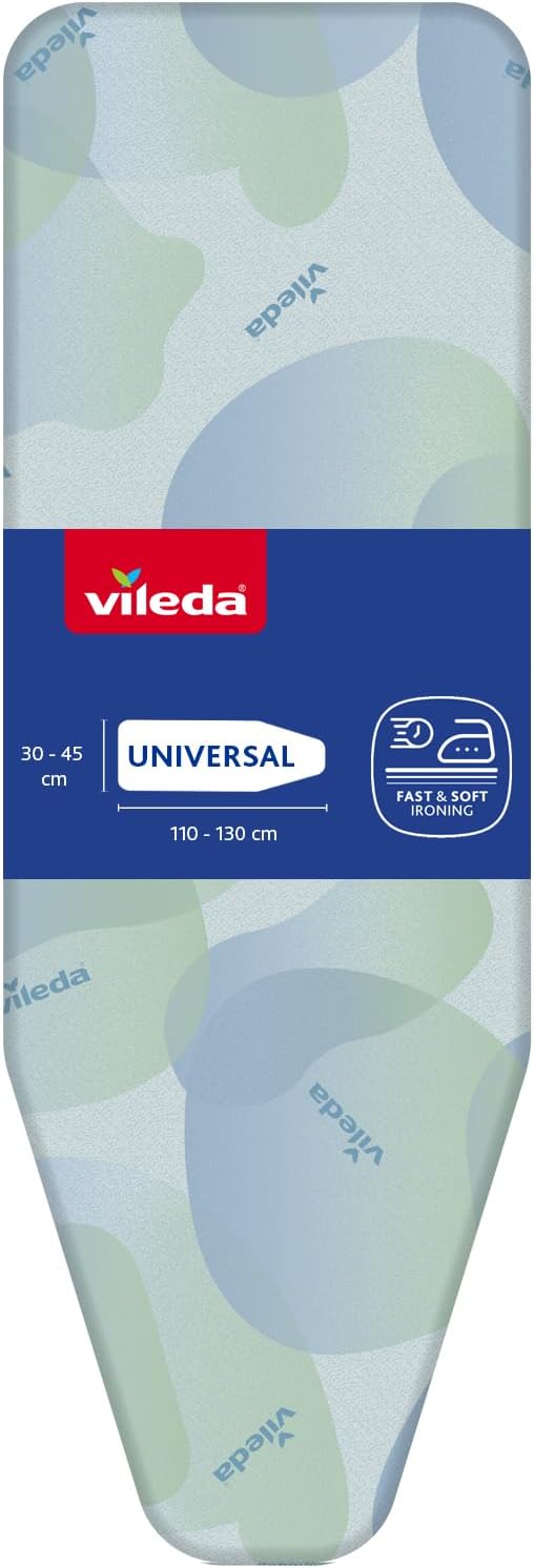 Vileda Premium 140511 2-in-1 Universal Ironing Board Cover 30-45 cm x 110-130 cm by Vileda | Heat reflecting | 3 layers: foam, felt, cotton | For 110-130cm length & 30-45cm width | QuickFIX system