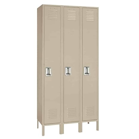 Lyon Single Tier 3 Wide 54" W x 18" D x 78" H Unassembled Metal Locker PP50923-3 Doors - Putty Finish - Steel Construction - Made in The USA!