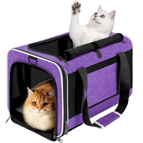 Pet Carrier for Large Cat 20 lbs  Soft Sided Small Dog 12 Pounds Travel Crate Top LoadCollapsible Kitty Carry Bag Big Kitten MeshSturdy Animal Transport cage Kennel Long Trips Purple