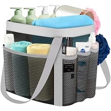 YASONIC Mesh Shower Caddy Portable for Dorm College Room Essentials, 8-Pocket Large Shower Bag with Double Handles, Hanging Shower Basket for Beach, Swimming, Bathroom, Beach, Camp, Gym, Black-Grey