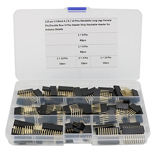 2.54mm Stackable Shield Header Zovfam 110 Pcs 68  10 Pins and Double Row 3 Pins for Arduino Prototype Shield