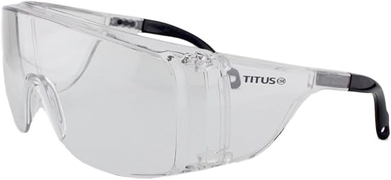 TITUS G13 Z87+ OTG Safety Glasses Fit Over Rx Glasses, Protective Work Chemical Impact ANSI CE Certified Adjustable Large USA