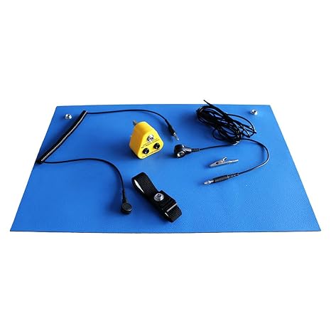 Anti Static Grounding Kit, Includes: Anti Static Wrist Strap, Anti Static Mat, UK Plug, Grounding Wires, Safe For Electronics, PC Building And Circuit Board Repair (Dark Blue) (300 x 450mm)