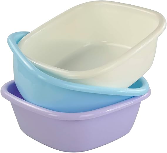 Yuright 8 Qt Small Square Kitchen Sink Wash Tub, 3 Packs | Plastic Wash Basin, Dish Pan