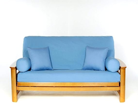 Royal Heritage Home 100% Cotton Full Size Futon Cover - Bluebonnet - Washable Zippered Sofa Furniture Bed Mattress Covers - Armless Couch Zipper Slipcover Protector/Encasement