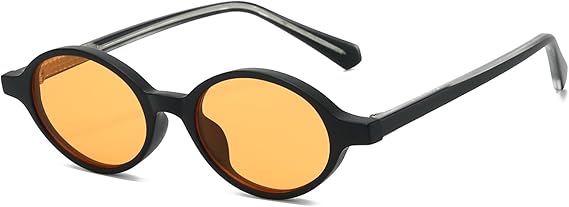 LJCZKA Retro Oval Sunglasses for Women Men Small Oval Sunglasses 90s Vintage Round Sun Glasses Fashion Narrow Frame Shades UV400 Protection