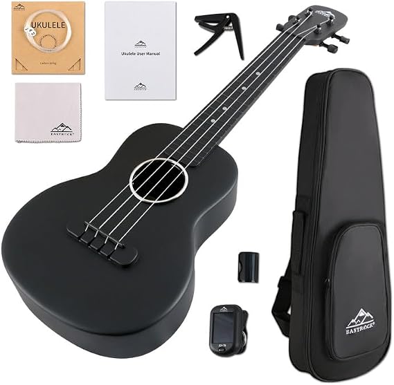 EASTROCK 23 Inch Concert Ukulele Carbon Fiber Ukelele Kit,Black