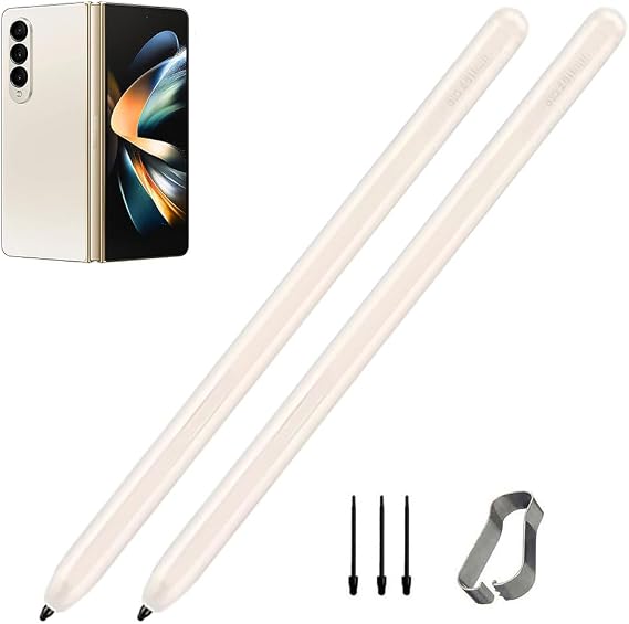 2 Pcs Z Fold 4/Fold 3 Slim S Pen Fold Edition Compatible with Samsung Galaxy Z Fold 4 and Z Fold 3 All Versions,Fold 4 S Pen 1.5mm Pen Tips 4096 Levels of Pressure Sensitivity with 3pcs Tips (Beige)