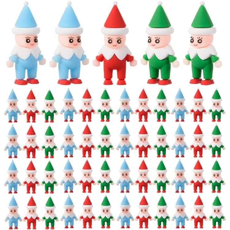 60 Pcs Mini Christmas Doll Figurines Tiny Chritmas Elf Figurines Miniature Xmas Figures Ornaments Micro Landscape Decorations for Xmas Crafts DIY Accessories 60, Multicolor