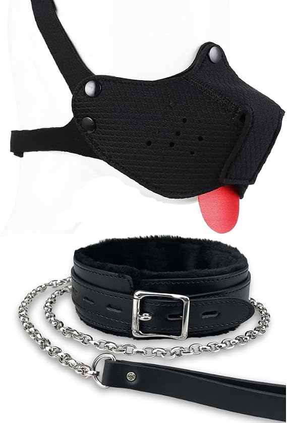 Neoprene Puppy Face Muzzle Dog Hood Mask Play Hoods Pup Play Gear Mask (Black, One Size)