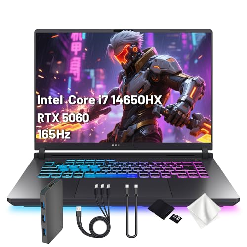 ASUS ROG Strix G16 16 WUXGA 165Hz Gaming Laptop, Intel Core i7-14650HX, NVIDIA GeForce RTX 5060, RGB Backlit Keyboard, 16GB DDR5 RAM, 3TB Storage2TB SSD&1TB Docking Station, Win 11 Pro, Gray