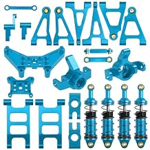 ShareGoo Aluminum Front Rear Swing Arm & Steering Knuckle Kit & Shock Absorbers & Shock Tower Mount Compatible with 1/14 MJX Hyper Go 14301 14302 RC Upgrade Parts (Blue)