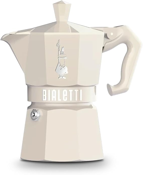 Bialetti - Moka Exclusive: 3 Cups Cooktop Espresso Cooker - 130ml - Cream Color - Aluminum Body - Patented Safety Valve - Suitable for All Cooker Types (Excluding Induction)