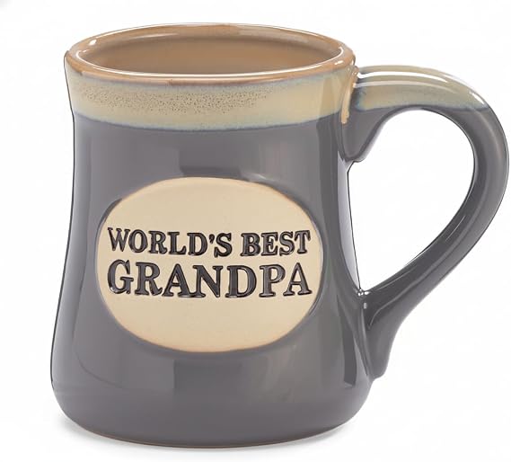 burton + BURTON "World's Best Grandpa" Blue & White Porcelain Mug - Large 18 oz Jumbo Coffee Cup - Christmas Gift for Grandpa