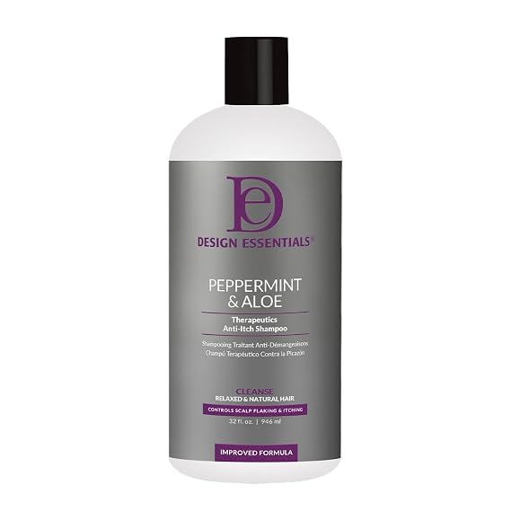 Design Essentials Peppermint & Aloe Therapeutics AntiItch Shampoo Control Scalp Flaking & Itching, 32 Fl Oz