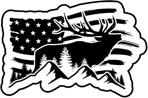 American Flag Elk in Mountains Decal Sticker