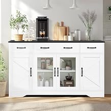 Sideboard Buffet Cabinet with Storage, 55" Large Kitchen Buffet Table with Glass Doors and Shelves, Modern Farmhouse Coffee Bar Cabinet for Kitchen Dining Living Room