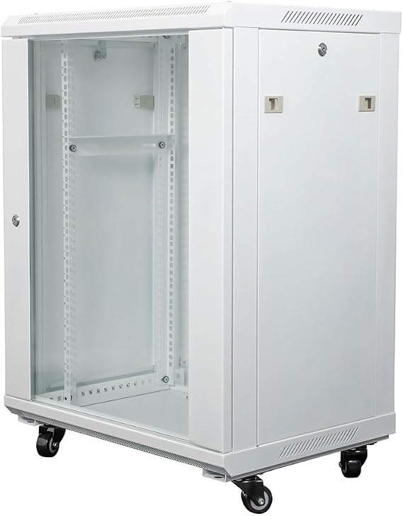 NavePoint 15U Network Cabinet with Glass Door 15U Wall Mount Server Cabinet White 19 Rack for IT Equipment, AV Devices, Networking Equipment 17 Deep Server Rack Enclosure w/Wheels
