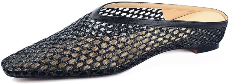Woven Mules for Women Slip on Comfortable Metallic Slides Ladies Trendy Square Toe Hidden Wedge Mules