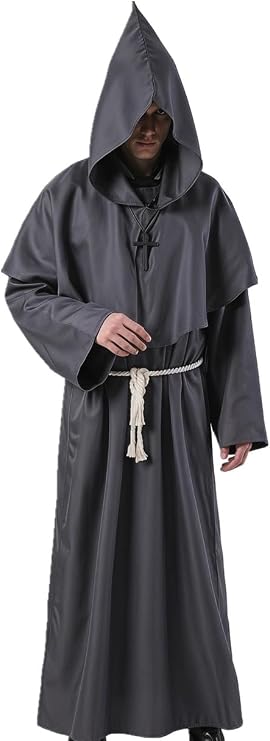 Medieval Renaissance Monk Friar Priest Wizard Cloak Hooded Robe Halloween Costume for Adults