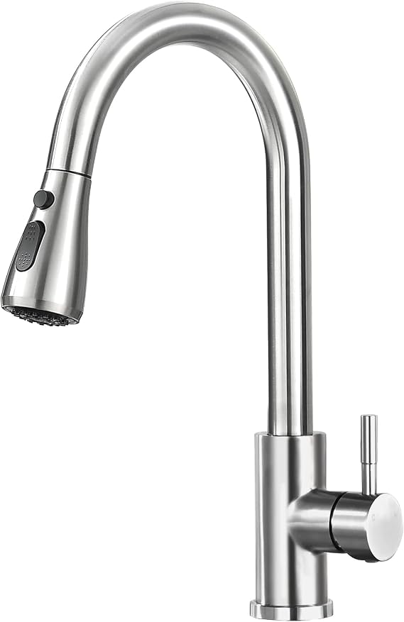 Kitchen Faucet with Pull Down Sprayer High Arc Brushed Nickel Single Handle Kitchen Sink Stainless Steel 3 Modes (Stream/Spray/Pause) 360° Rotation, Grifos para Fregaderos de Cocina